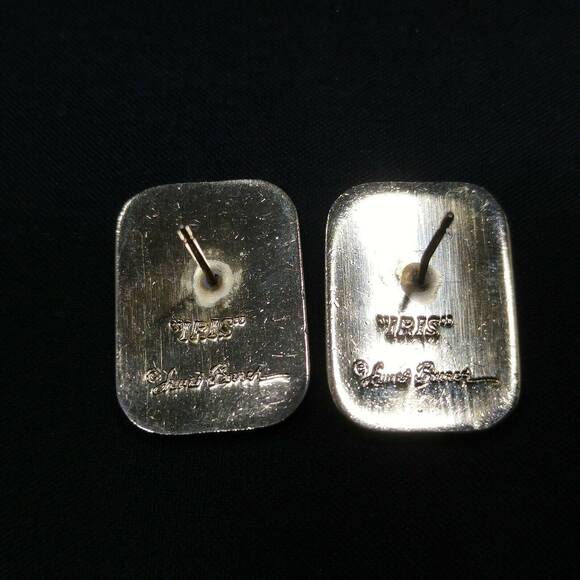 Laurel Burch Gold Plate "Iris" Teal Blue & Orange Enamel Cloisonne, 1980s - Picture 6 of 7